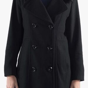 Alpine Swiss Women's Elegant Black Double-Breasted Pea Coat Wool Blend XL